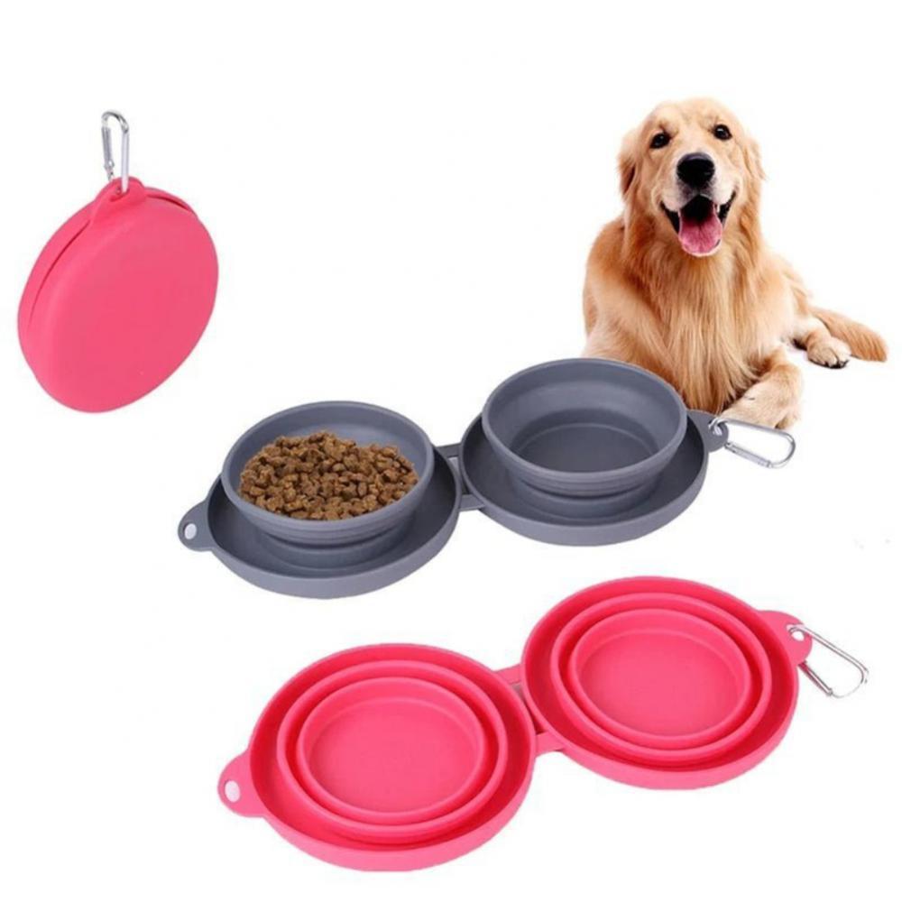 Travel-Friendly Foldable Double Bowl for Dogs and Cats