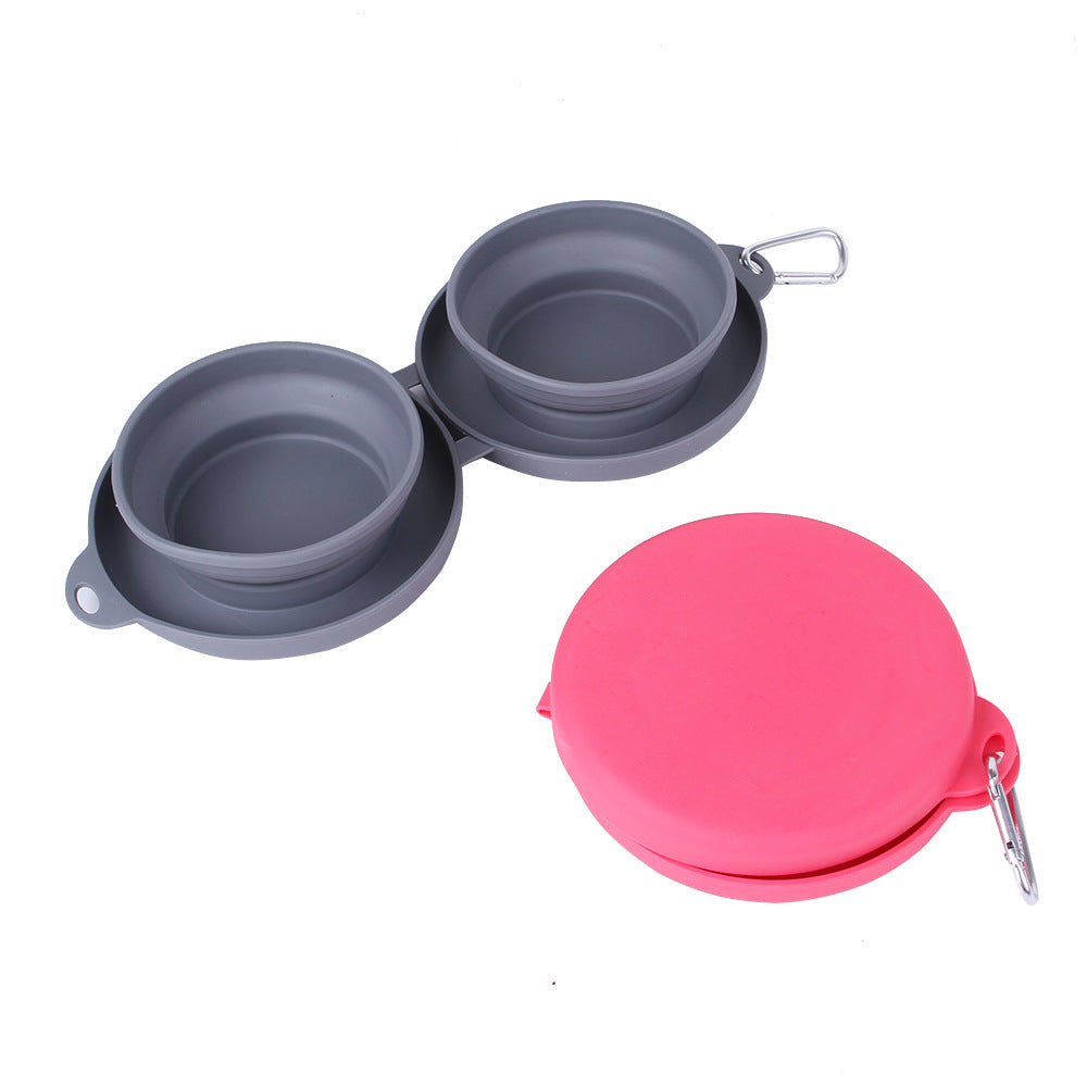 Travel-Friendly Foldable Double Bowl for Dogs and Cats