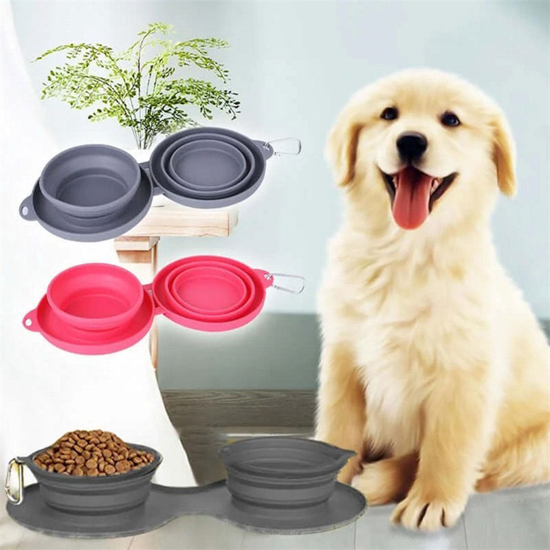 Travel-Friendly Foldable Double Bowl for Dogs and Cats