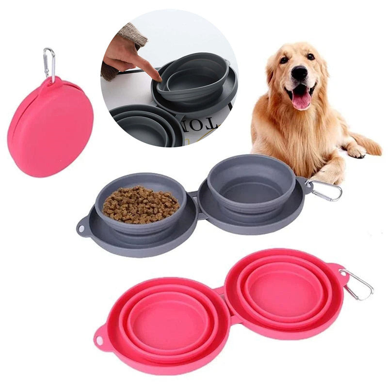 Travel-Friendly Foldable Double Bowl for Dogs and Cats