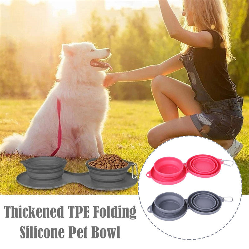 Travel-Friendly Foldable Double Bowl for Dogs and Cats